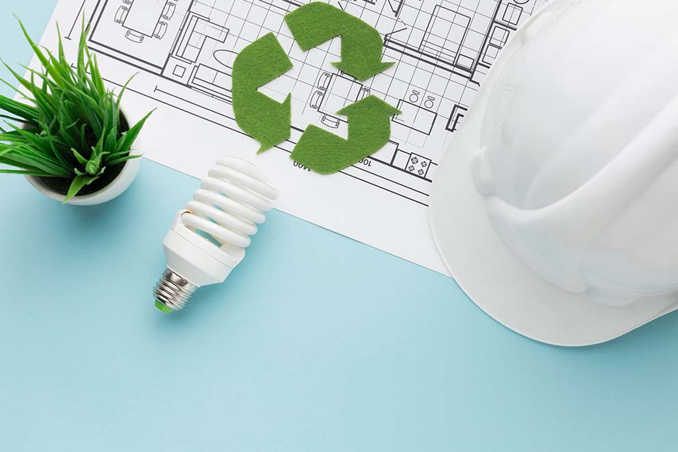 Lâmpada econômica com símbolo de reciclagem e projeto